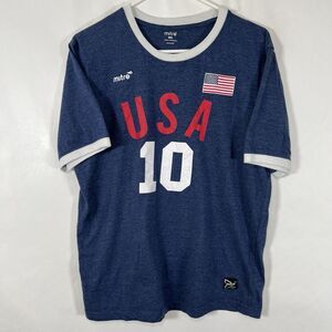 Mitre Elite USA Soccer Ringer T Shirt Mens Size Medium Blue #10 Flag Jersey